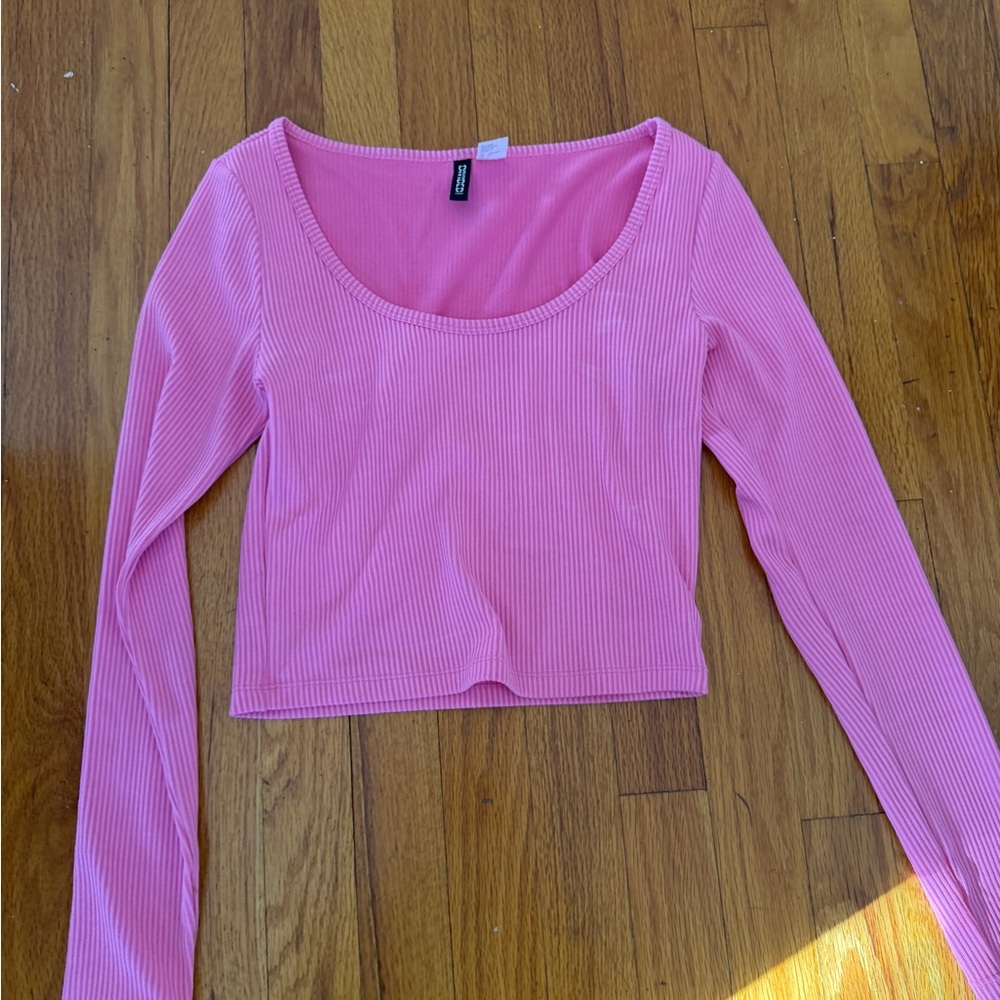 H&M Pink Ribbed Long Sleeve Tee